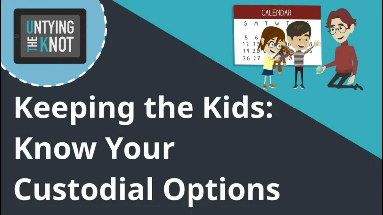 Illustration of two children with an adult near a calendar, with text about custodial options.