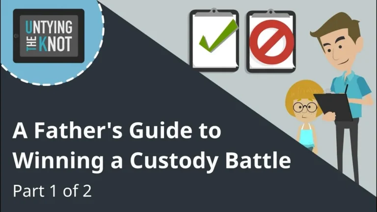 Illustration of a man and child with text "A Father's Guide to Winning a Custody Battle, Part 1 of 2.
