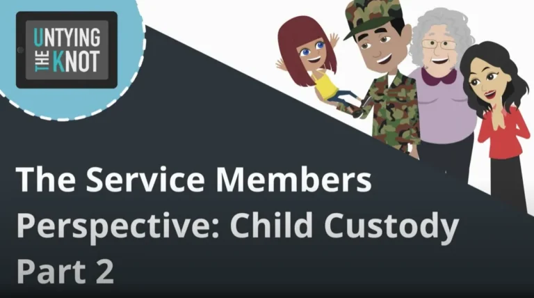 Illustration of diverse family with military member and text about child custody perspective.