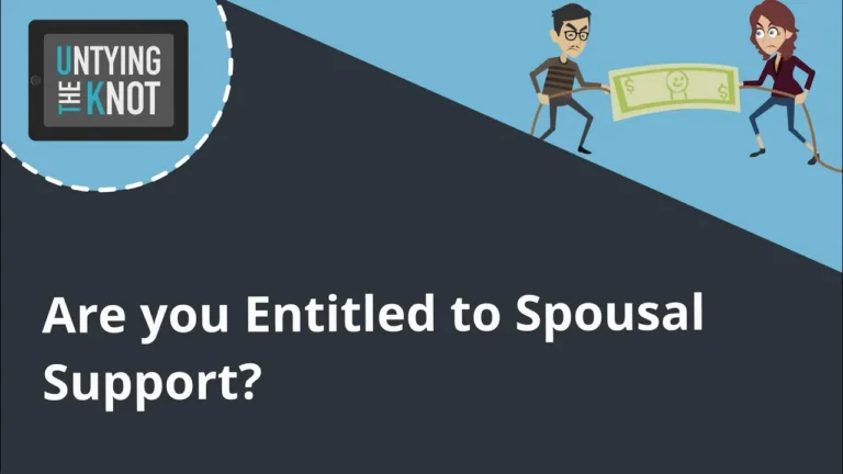 Illustration of a man and woman in a tug-of-war over money with text "Are you Entitled to Spousal Support?