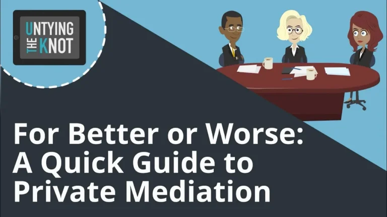 Illustration of three professionals seated at a table with text "For Better or Worse: A Quick Guide to Private Mediation.