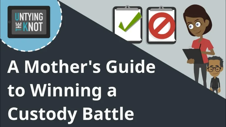 Illustration of a woman and child with text "A Mother's Guide to Winning a Custody Battle" and check and prohibition symbols.