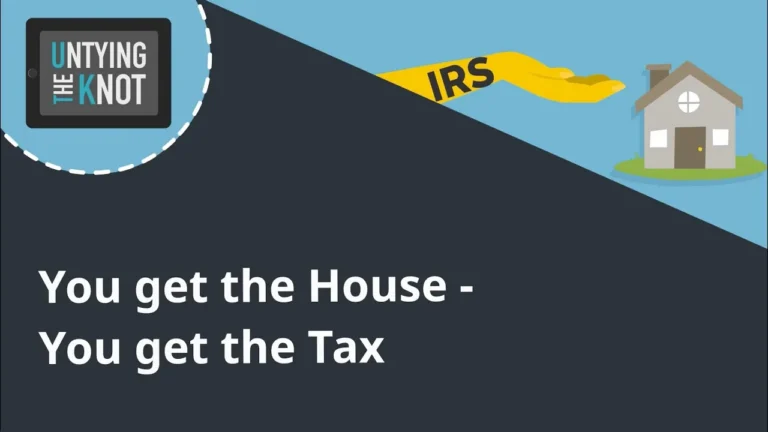 Graphic with text "You get the House - You get the Tax," showing a yellow IRS hand reaching toward a gray house.