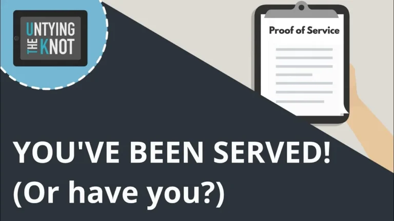 Illustration showing a hand holding a clipboard with "Proof of Service" document and text "YOU'VE BEEN SERVED! (Or have you?)