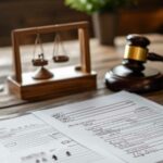 Image of adoption documents spread out on a desk with a gavel placed prominently.