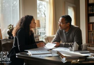 A financial advisor explaining the tax implications of alimony payments to a recently divorced father in an office setting.