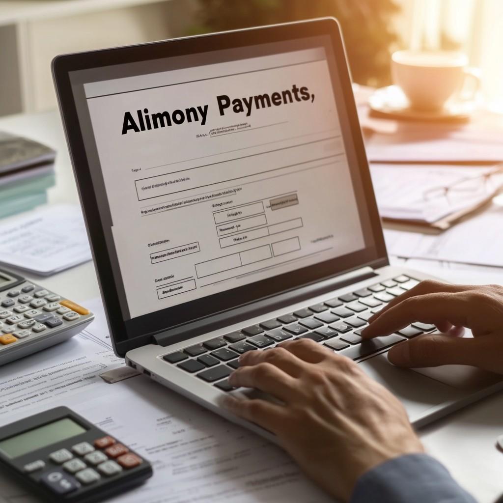 Close-up of hands entering alimony payment details into tax software.